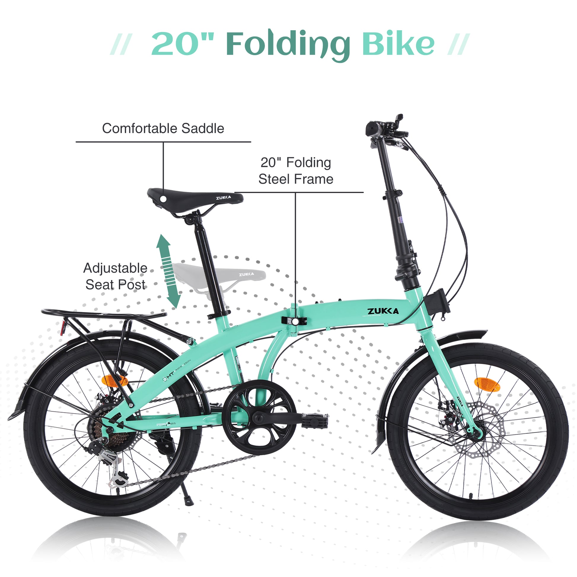 20" Folding Bike Steel Frame 7 Speed City Bike Cycling Blue Garden & Outdoor Steel