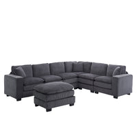 Modern U Shaped 6 Seat Sectional Sofa Couch With One Ottoman And Three Toss Pillows ,Modular Sofa For Living Room,Corduroy Sofa Grey Corduroy 7 Seat