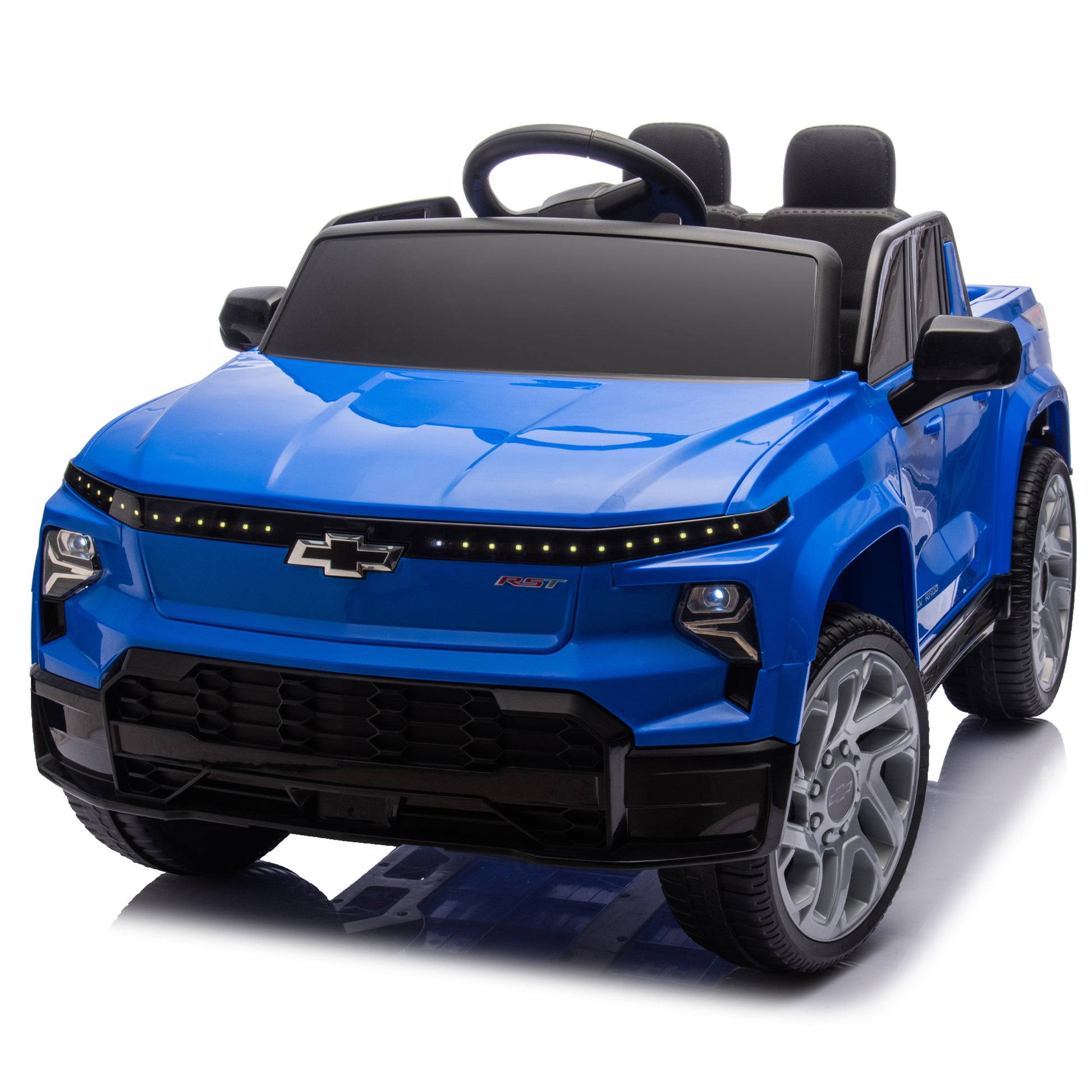 12V Kids Ride On Car W Parents Control,Licensed Chevrolet Silverado,Four Wheel Suspension,Led Lights,Bluetooth,Music,Usb,Mp3,Power Display,Speeds 1.86 3.11Mph For Kids Aged 2 5. Blue Plastic