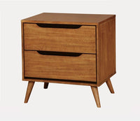 Mid Century Modern Oak Color 1Pc Nightstand Bedroom Furniture Solid Wood Round Tapered Legs 2 Drawers Bedside Table Oak 2 Drawers Bedroom Bedside Cabinet Contemporary,Mid Century