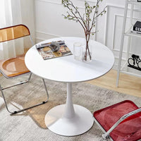 Modern Round Dining Table, 31.5'' Kitchen Dining Room Furniture, Coffee Table, Leisure Table, Living Room Table, White White Mdf Metal