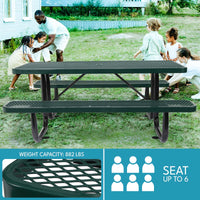 6 Ft. Rectangular Outdoor Steel Picnic Table With Umbrella Pole In Green Green Carbon Steel