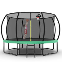 14Ft Trampoline With Enclosure Recreational Trampolines With Ladder And Antirust Coating, Astm Approval Outdoor Trampoline For Kids Green Steel