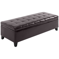 Homcom 51" Ottoman Storage Bench, Faux Leather Storage Chest With Lift Top, Tufted Ottoman With Storage For Living Room, Entryway, Dark Brown Brown Pu