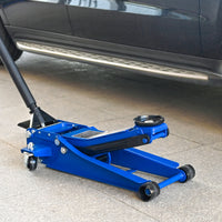 3T Heavy Duty Horizontal Double Pump Floor Jack Foot Model Blue Steel