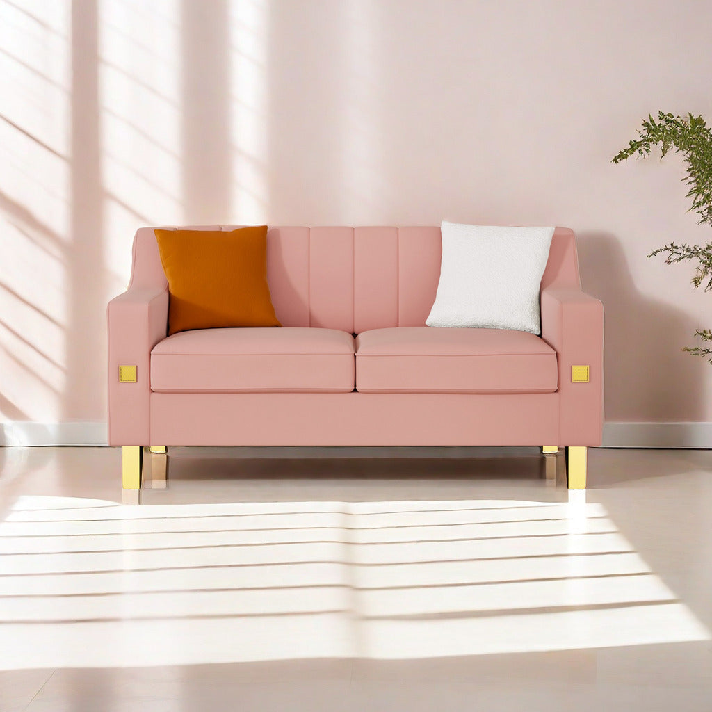 Fx P85 2S Pk 2 Seats Sofa Luxury Pink Velvet Loveseat Sofa With Gold Accents Modern 3 Seat Couch With Plush Cushions, Perfect For Living Room And Office Decor Temu Suitable Pink Velvet