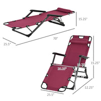 Outsunny Folding Chaise Lounge Chair For Outside, 2 In 1 Tanning Chair With Pillow & Pocket, Adjustable Pool Chair For Beach, Patio, Lawn, Deck, Red Red Metal
