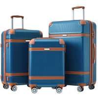 Hardshell Luggage Sets 3 Piece Double Spinner 8 Wheels Suitcase With Tsa Lock Lightweight 20''24''28'' Blue Abs