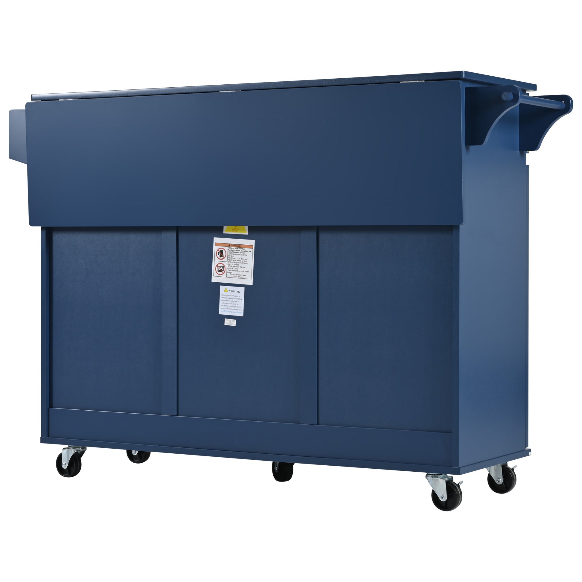 K&K 53.2'' Kitchen Island With Drop Leaf, Kitchen Storage Cart With Spice Rack, Towel Rack And 2 Drawers, Rolling Kitchen Island On Wheels With Adjustable Shelves For Kitchen, Dining Room, Navy Blue Navy Blue Brown Kitchen