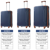 Hardshell Luggage Sets 3 Pcs Spinner Suitcase With Tsa Lock Lightweight 20''24''28'' Inky Blue Abs