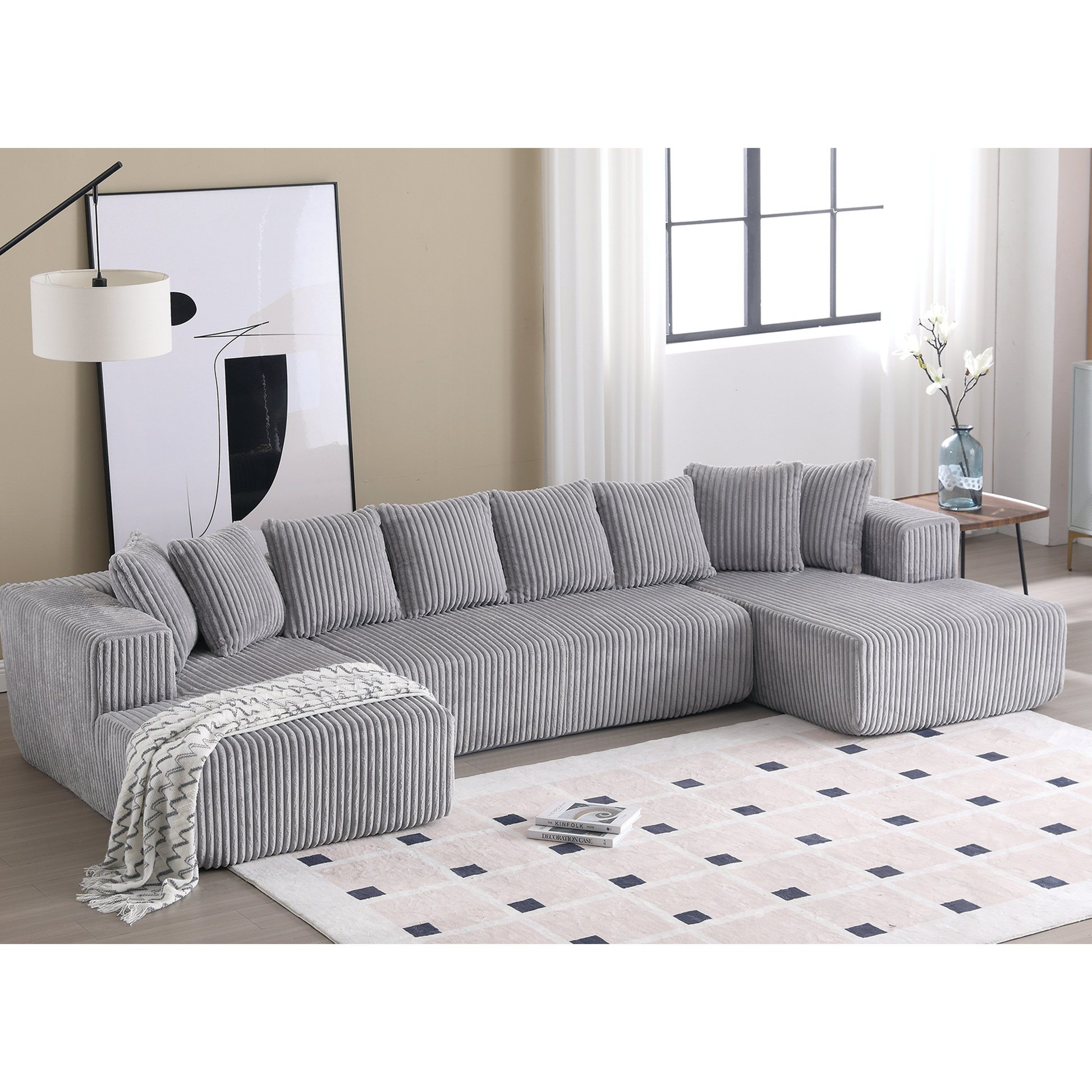 Arrived 131'' Modular Sectional Couch, U Shaped Sofachaise Lounge, Striped Fabric,Upholstered 4 Seater Couch For Living Room, Bedroom, Free Combination Sofa Corduroy , Gray Gray Polyester Primary