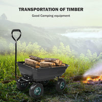 Garden Dump Cart With Steel Frame, Heavy Duty Outdoor Wagon With 10 Inch Pneumatic Rubber Tires, 660Lbs Max Capacity, Black Black Polypropylene