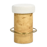 Nebula 26" Backless Round Upholstered Counter Stool With Burl Wood, Ivory White Boucle White Foam Boucle