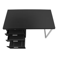 Computer Desk, Home Office, Laptop, Left, Right Set Up, Storage Drawers, 48"L, Work, Black Laminate, Grey Metal, Contemporary, Modern Black Particle Board