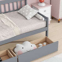 Twin Size Pine Wood Daybed With Two Storage Drawers, Sofa Bed With Bed Platform Of 10 Support Slats,Grey Twin Grey Pine