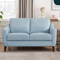 Ersa Leather Loveseat Blue Memory Foam Genuine Leather