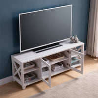 White Oak Tv Stand With Four Side Shelves And Center Transparent Cabinet Craftsman Style Entertainment Center White Oak 60 69 Inches Mdf