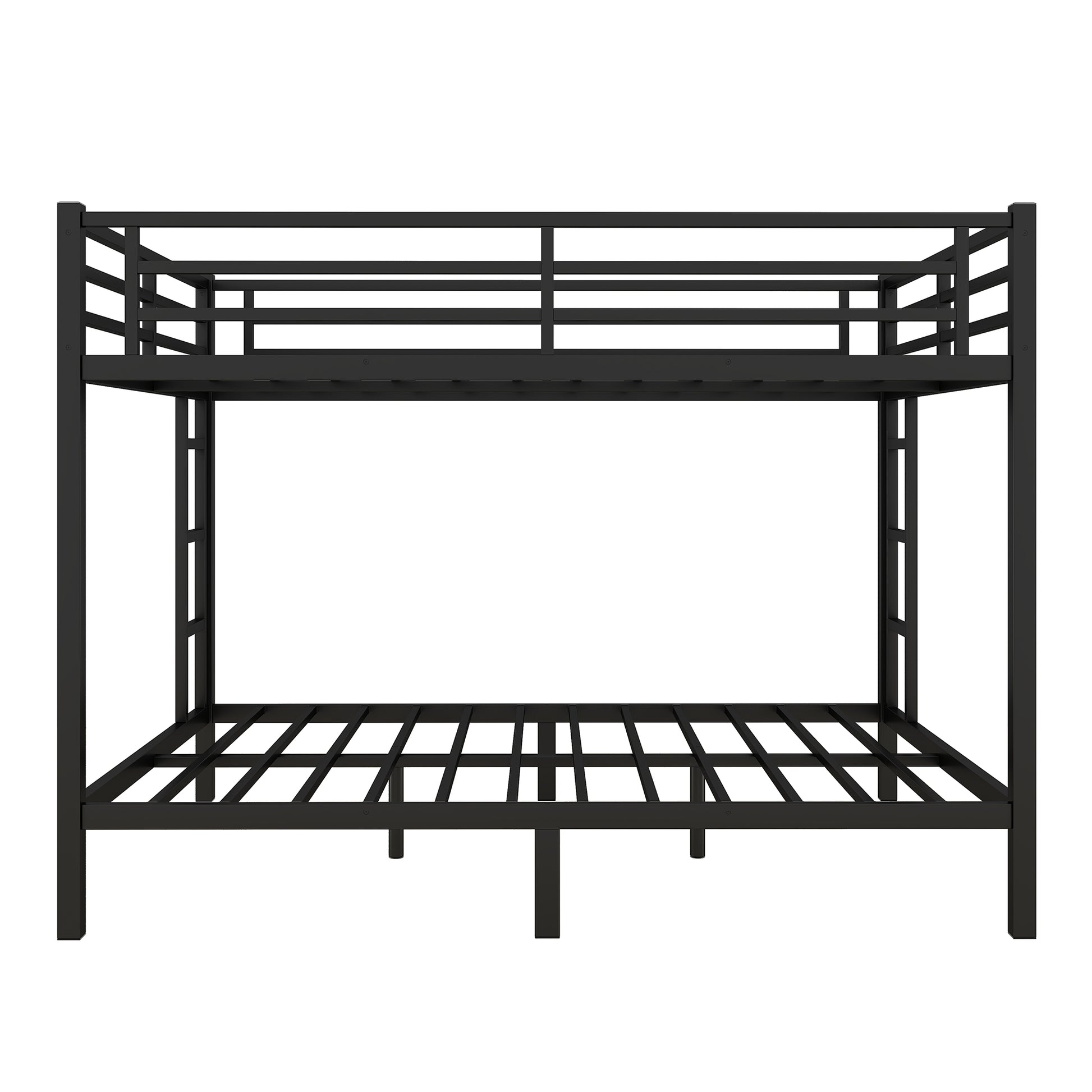 Metal Queen Over Queen Bunk Bed For Teens And Adults,Space Saving Noise Reduced No Box Spring Needed, Black Black Metal