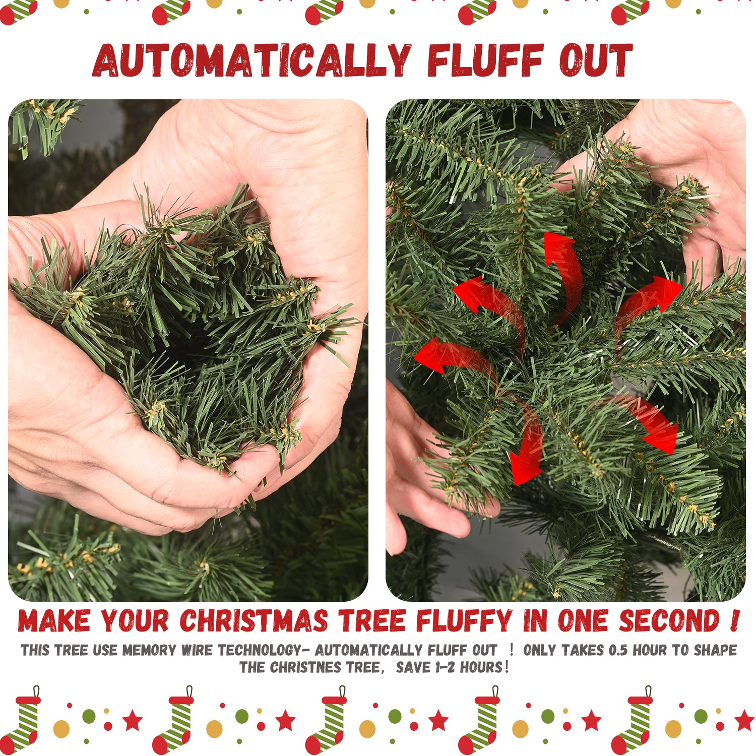9Ft Artificial Christmas Tree With 3509 Pe&Pvc Mixed Branch Tips, Prelit Hinged Premium Spruce Fake Xmas Trees, Hinged Branch & Foldable Base, Green Green Polyethylene