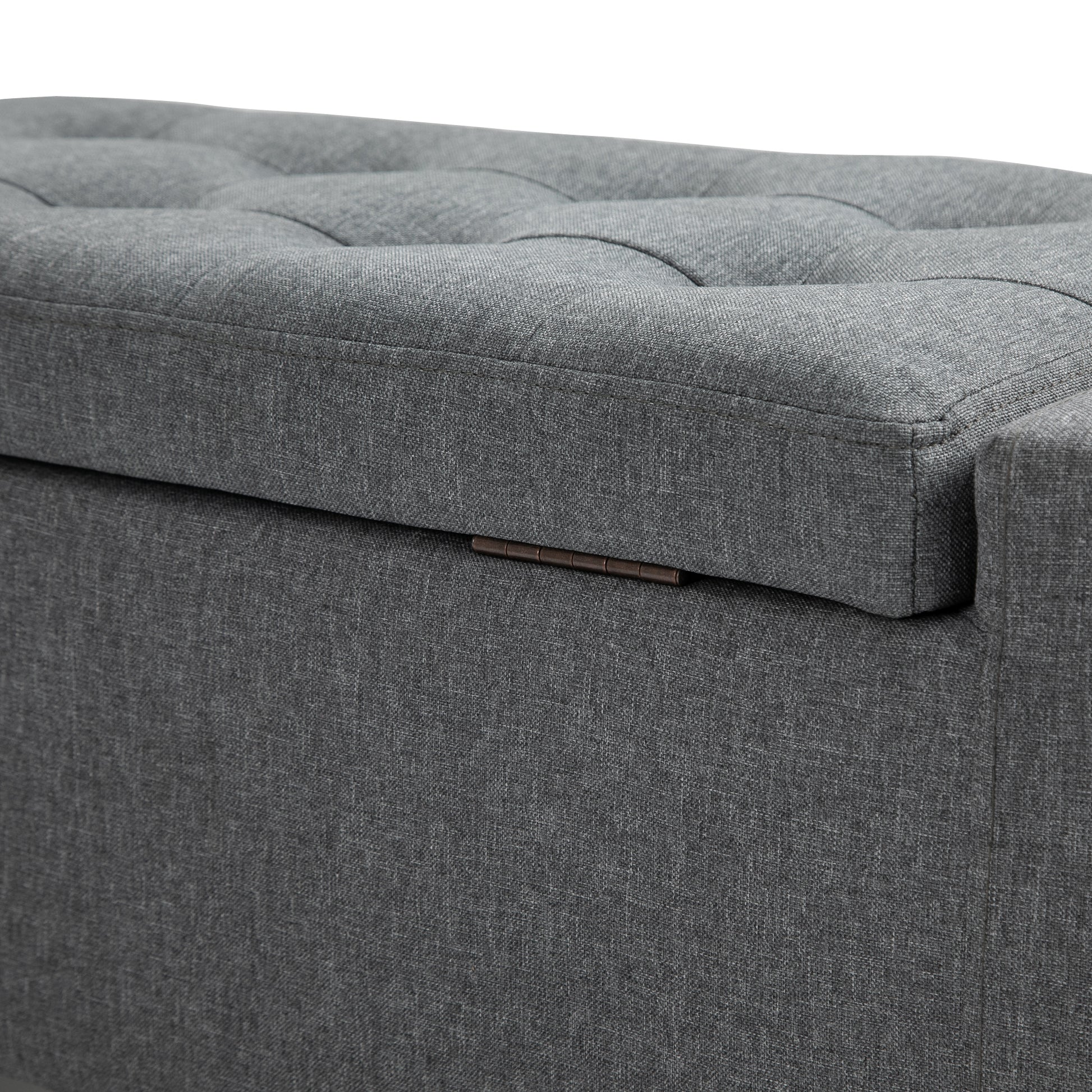 Homcom Storage Ottoman, Linen Upholstered Storage Bench With Lift Top And Button Tufted For Living Room, Gray Gray Polyester