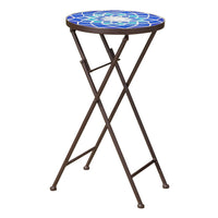 Azure End Table White Blue Ceramic Tile Iron