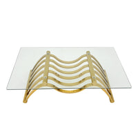 47" Rectangle Modern Stainless Steel Coffee Table, Clear Tempered Glass Coffee Table, Center Table, For Living Room Home Office, Easy Assembly, Gold Clear,Gold Modern Open Storage Rectangular