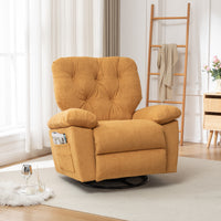 Yellow Relaxing Recliner Chair,Soft Artificial Fleece, Overstuffed, Swivel, Glider, Side Pocket Yellow Manual Push Button Wood Bedroom Medium Soft Tufted Back Heavy Duty Modern Push Button Oak