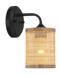 Reef Single Lights Wall Sconce With Natural Rattan Shade Rustic Wicker Wall Light Black,Rattan Metal,Rattan