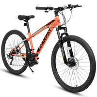 A2610 26 Inch Mountain Bike 21 Speeds, Suspension Fork, Steel Frame Disc Brake For Men Women Mens Bicycle Adlut Bike Cycling Orange Without Anti Slip Garden & Outdoor American Design Multifunctional Steel