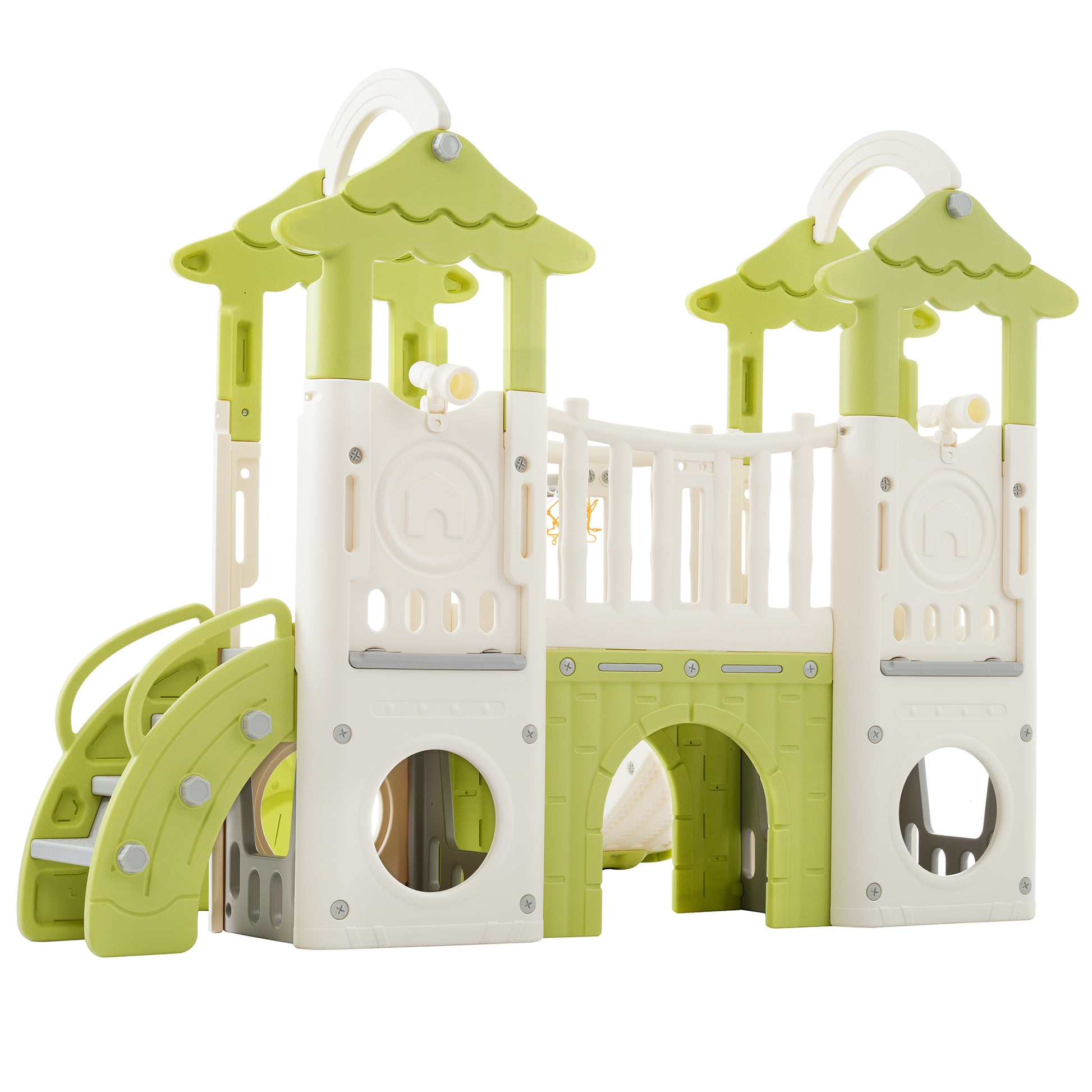 8 1 Toddler Climber And Slide Set,Kids Slide For Toddlers Age 1 , Kids Playground Climber Freestanding Slide Playset With Basketball Hoop, Play Combination For Babies,Indoor& Outdoor Green 150 199 Lbs Cute 1 To 2 Years Hdpe Indoor & Outdoor Use