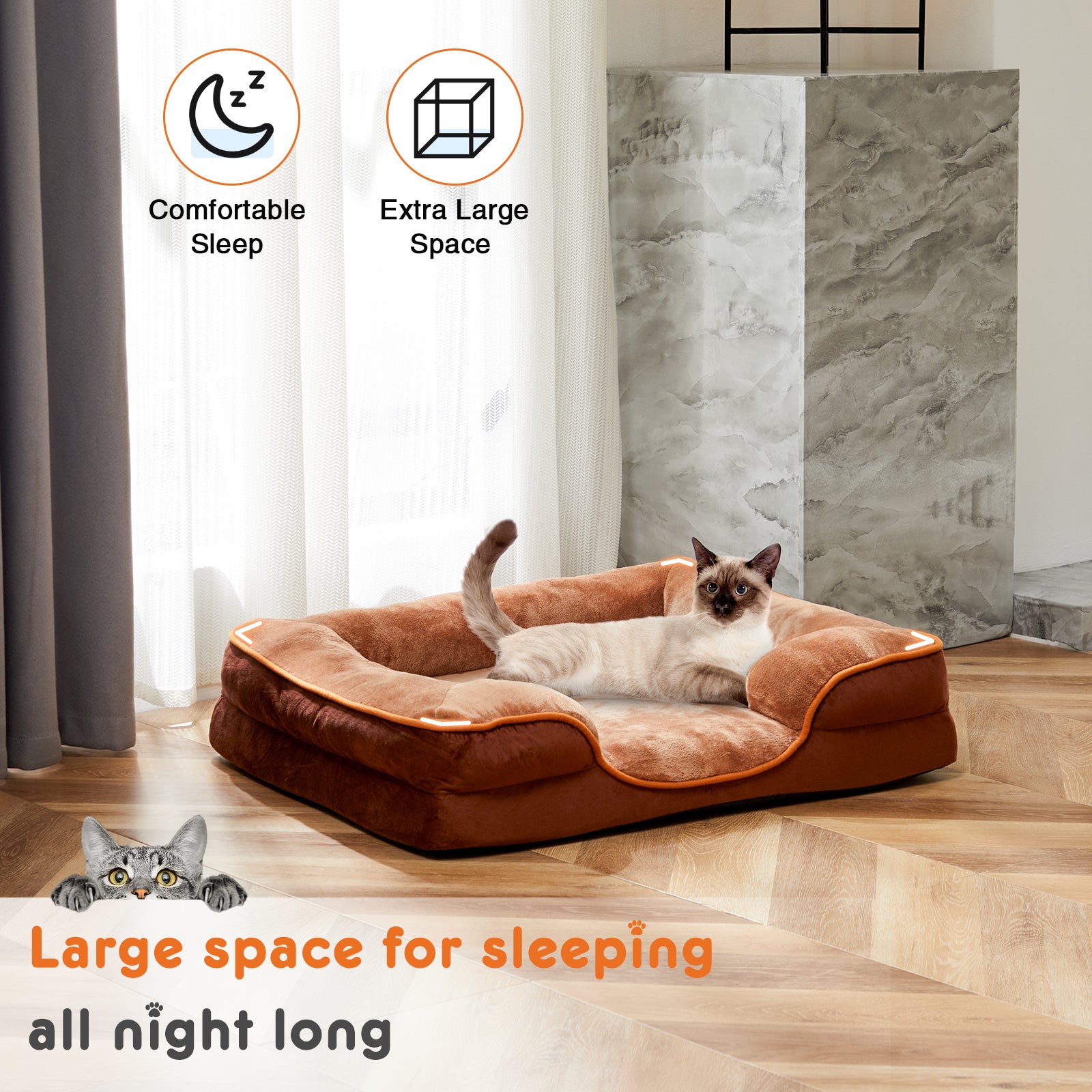 Memory Foam Pet Bed For Small Dogs & Cats With Washable Removable Cover Non Slip Base Waterproof Liner Egg Crate Foam For Improved Sleep, Brown,Extra Large Brown Fabric