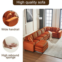 Modern U Shaped 6 Seat Sectional Sofa Couch With One Ottoman And Three Toss Pillows ,Modular Sofa For Living Room,Corduroy Sofa Orange Corduroy 7 Seat