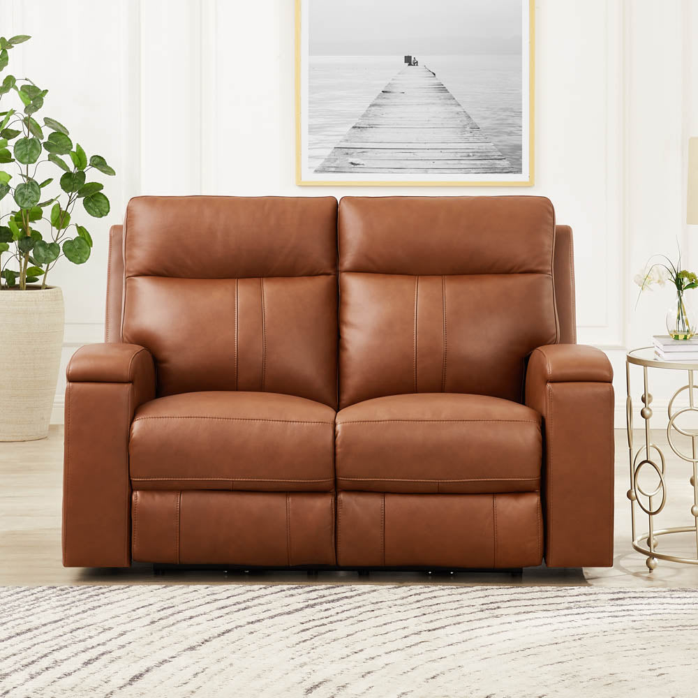 Venice Power Headrest Zero Gravity Reclining Loveseat Brown Genuine Leather Wood Primary Living Space Tight Back Eucalyptus Memory Foam Leather