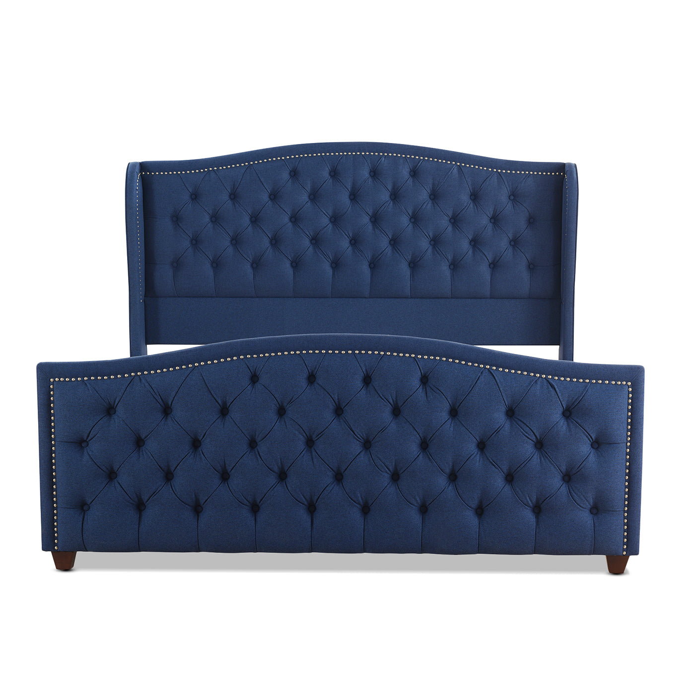 Marcella Upholstered Shelter Headboard Bed Set, King, Dark Sapphire Blue Woven Box Spring Required King Blue Wood Foam Polyester Fabric