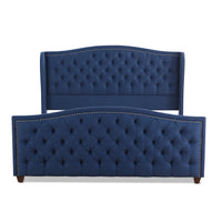 Marcella Upholstered Shelter Headboard Bed Set, King, Dark Sapphire Blue Woven Box Spring Required King Blue Wood Foam Polyester Fabric