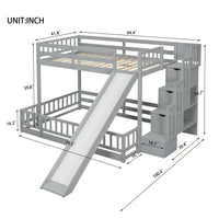 Twin Over Full Bunk Bed With Slide, Storage Staircase, Pine Solid Wooden Bunk Bed With Safety Guardrails ,Grey Grey Pine