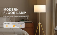 64" 47"H Adjustable Height Brass Shiny Gold Modern Tripod Floor Lamp For Living Room, Standing Lamp For Bedroom Gold White Fabric Metal