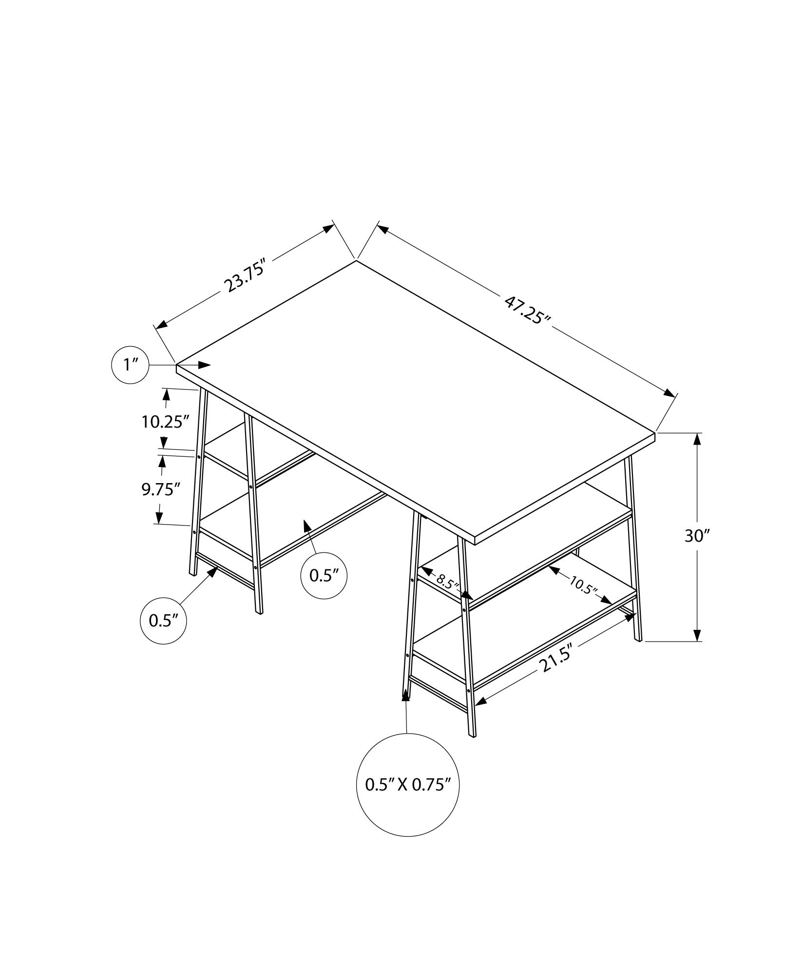 Computer Desk, Home Office, Laptop, Storage Shelves, 48"L, Work, Black Laminate, Black Metal, Contemporary, Modern Black Metal