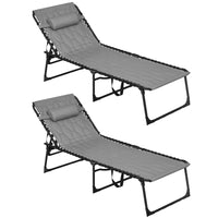 Outsunny Folding Chaise Lounge Set With 5 Level Reclining Back, Outdoor Lounge Tanning Chair With Padded Seat, Side Pocket & Headrest For Beach, Yard, Patio, Gray Grey Steel