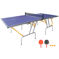 8Ft Mid Size Table Tennis Table Foldable & Portable Ping Pong Table Set For Indoor & Outdoor Games With Net, 2 Table Tennis Paddles And 3 Balls Blue Mdf