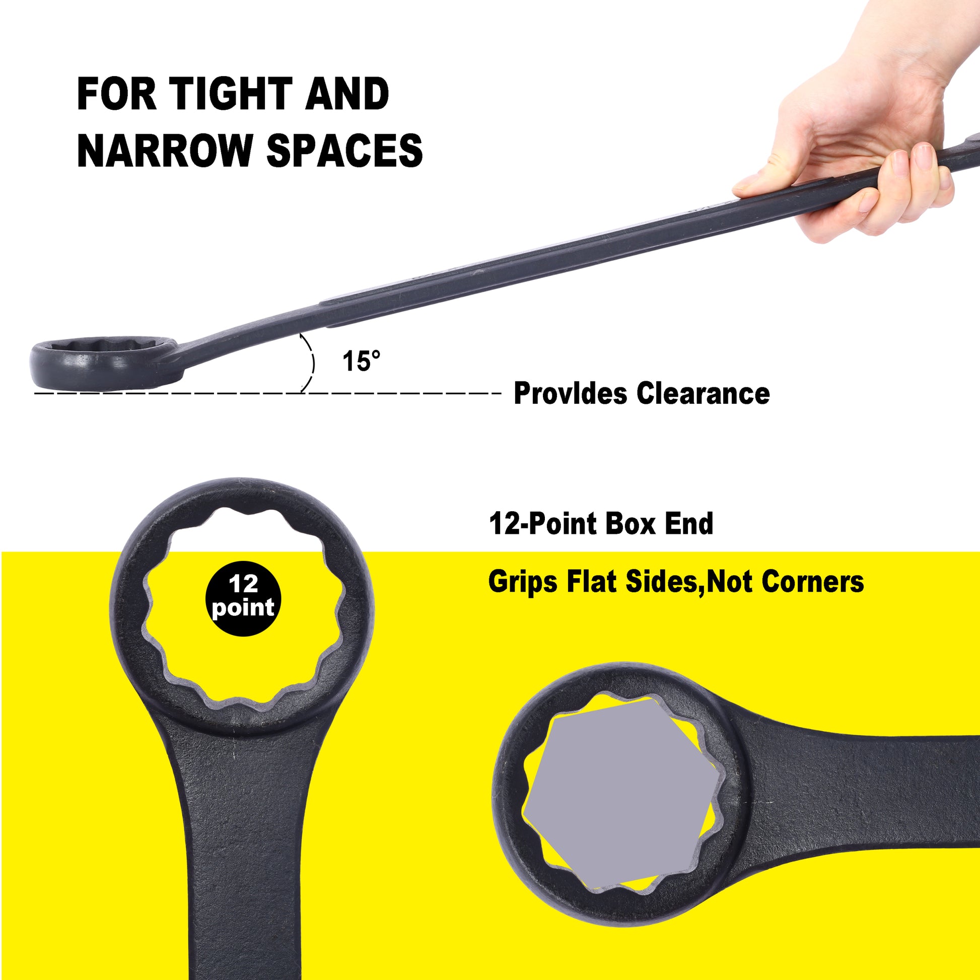 Sae Jumbo Combination Wrench Set Extra Large,10 Pc Sae Black Oxide Jumbo Combo Wrench Set 1 5 16" 2" With Pouch Black Carbon Steel