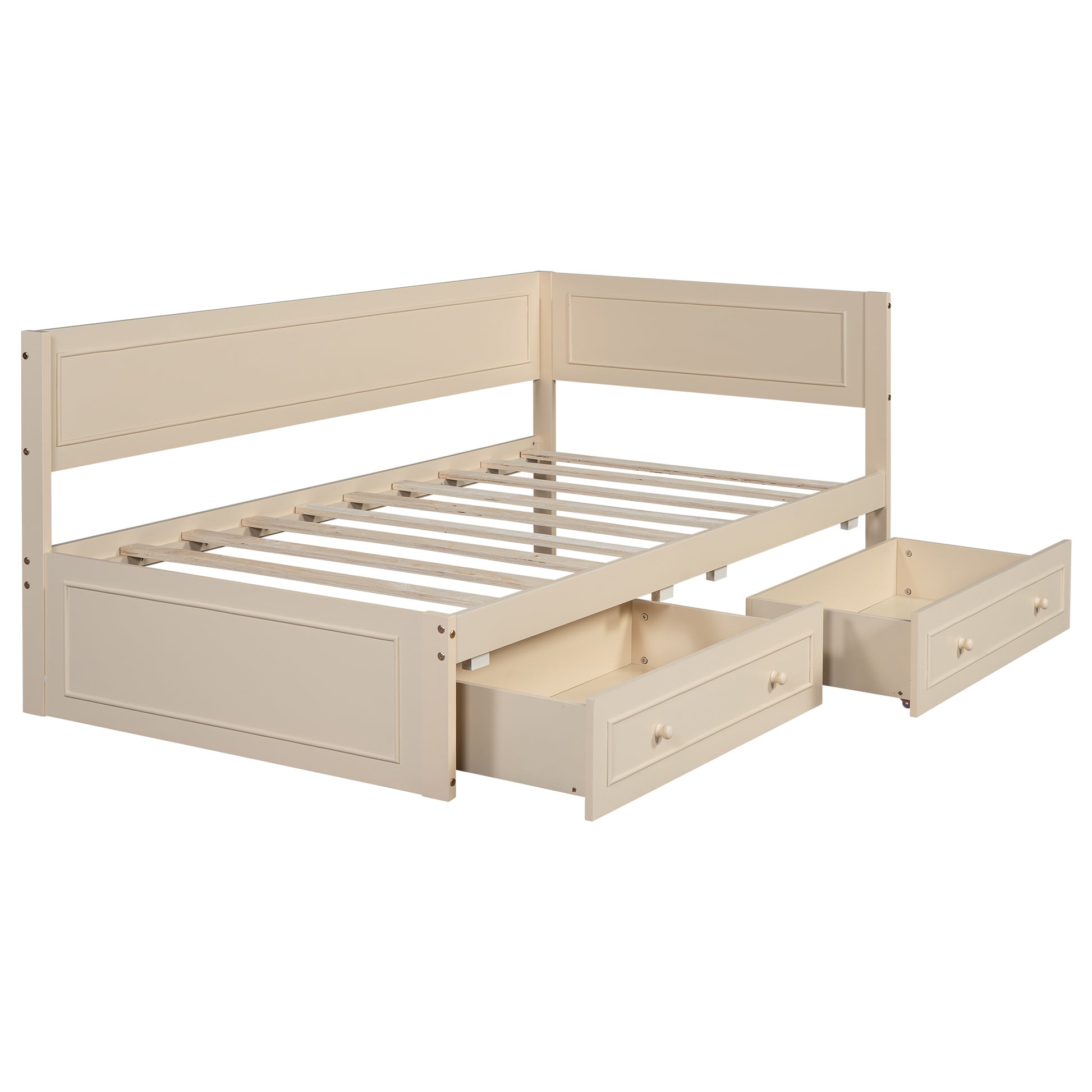 Twin Size Wood Daybed With 2 Drawers And Guardrail, Beige Beige Solid Wood Mdf