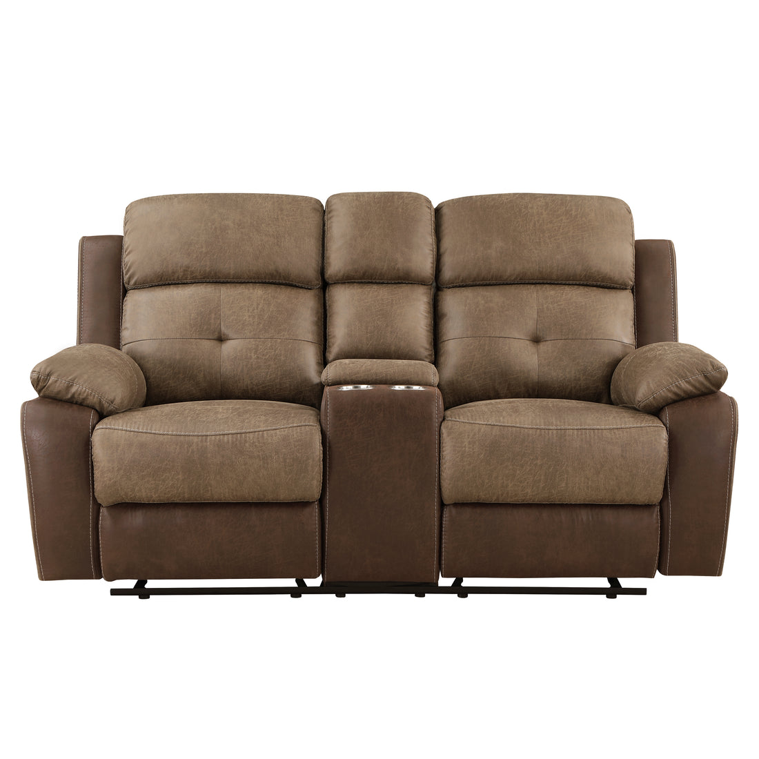 Plush Comfort Brown Microfiber Upholstered Solid Wood Frame Living Room Furniture 1Pc Dual Glider Reclining Loveseat With Center Console Plush Arms Brown Microfiber Wood Primary Living Space Contemporary,Modern Pillow Top Arms Plywood,Solid Wood