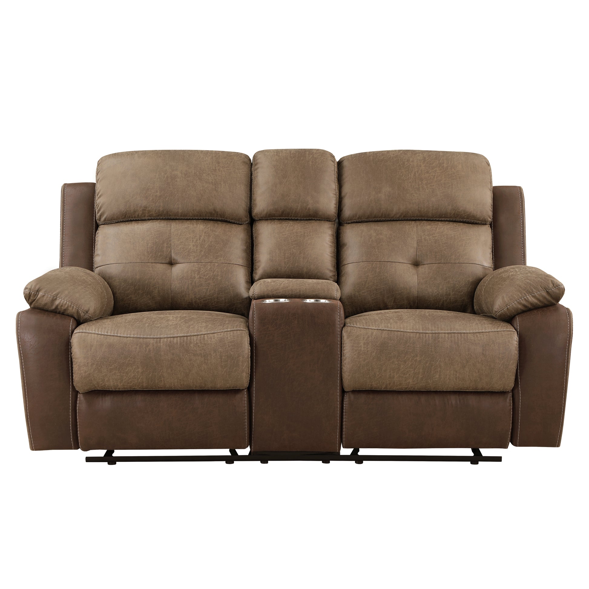 Plush Comfort Brown Microfiber Upholstered Solid Wood Frame Living Room Furniture 1Pc Dual Glider Reclining Loveseat With Center Console Plush Arms Brown Microfiber Wood Primary Living Space Contemporary,Modern Pillow Top Arms Plywood,Solid Wood