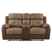 Plush Comfort Brown Microfiber Upholstered Solid Wood Frame Living Room Furniture 1Pc Dual Glider Reclining Loveseat With Center Console Plush Arms Brown Microfiber Wood Primary Living Space Contemporary,Modern Pillow Top Arms Plywood,Solid Wood