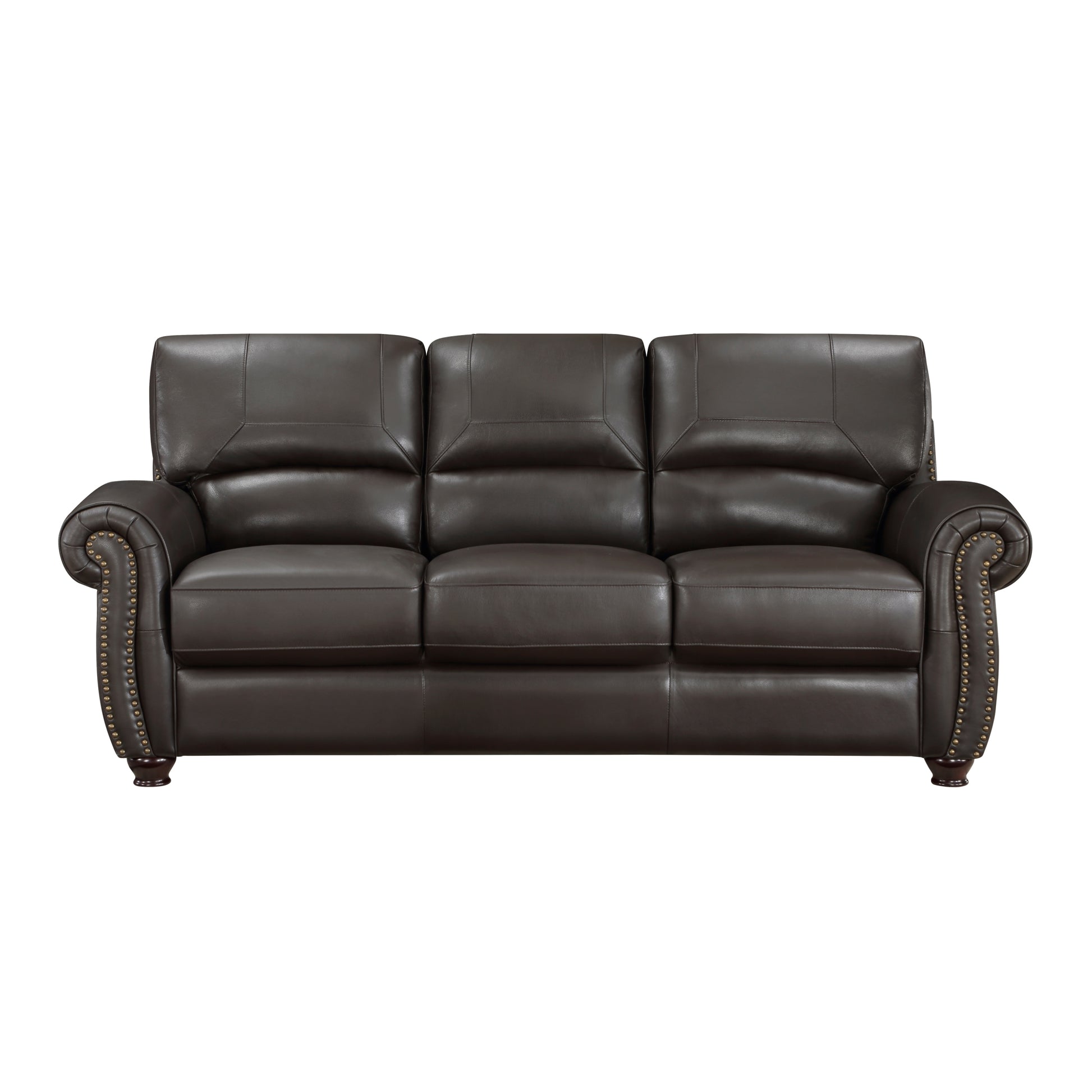 Traditional Living Room Furniture 2Pc Sofa Set Dark Brown Leather Sofa Loveseat Comfortable Plush Seating Rolled Arms Trim Classic Design Dark Brown Primary Living Space Classic,Traditional Rolled Arms Solid Wood 5 Seat