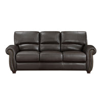 Traditional Living Room Furniture 2Pc Sofa Set Dark Brown Leather Sofa Loveseat Comfortable Plush Seating Rolled Arms Trim Classic Design Dark Brown Primary Living Space Classic,Traditional Rolled Arms Solid Wood 5 Seat
