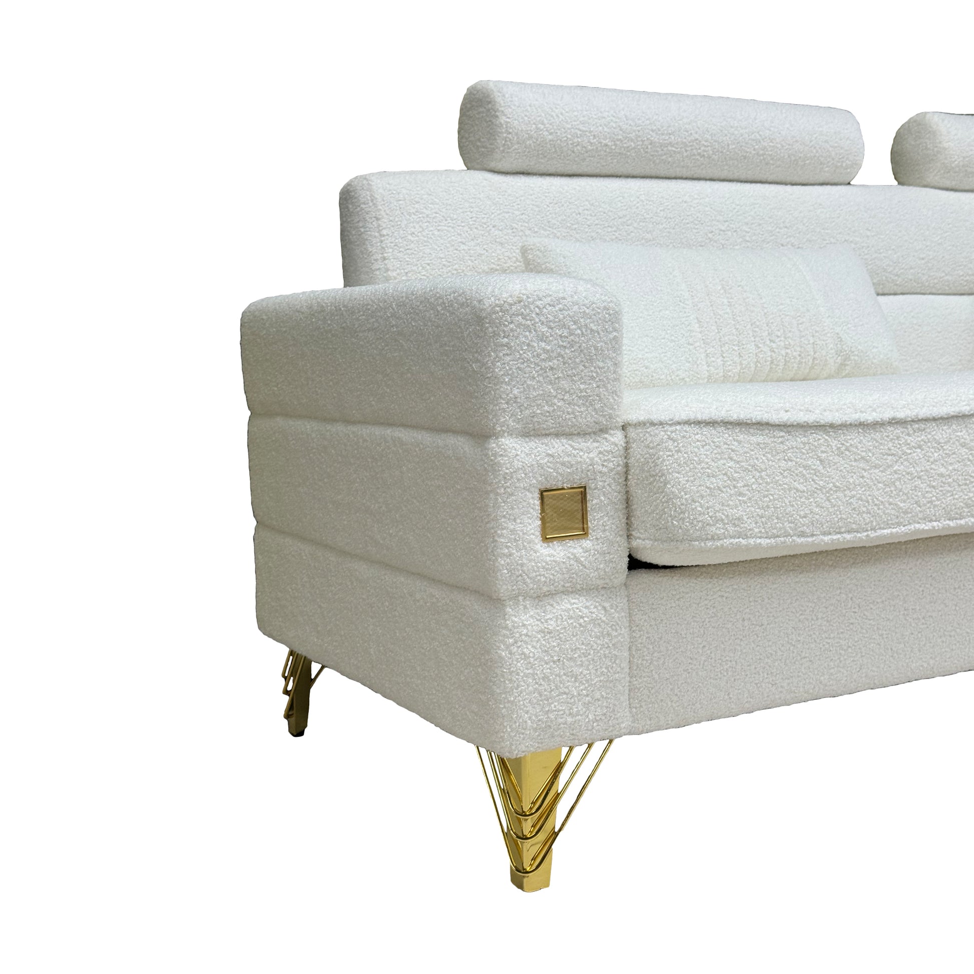 Fx P15 Wb Sofa Elegant White Imitation Wool Circle Fabric Sofa With Adjustable Headrests Contemporary 3 Seat Couch With Gold Legs, Perfect For Living Room And Office Decor Temu Suitable White Velvet 3 Seat