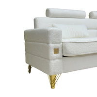 Fx P15 Wb Sofa Elegant White Imitation Wool Circle Fabric Sofa With Adjustable Headrests Contemporary 3 Seat Couch With Gold Legs, Perfect For Living Room And Office Decor Temu Suitable White Velvet 3 Seat