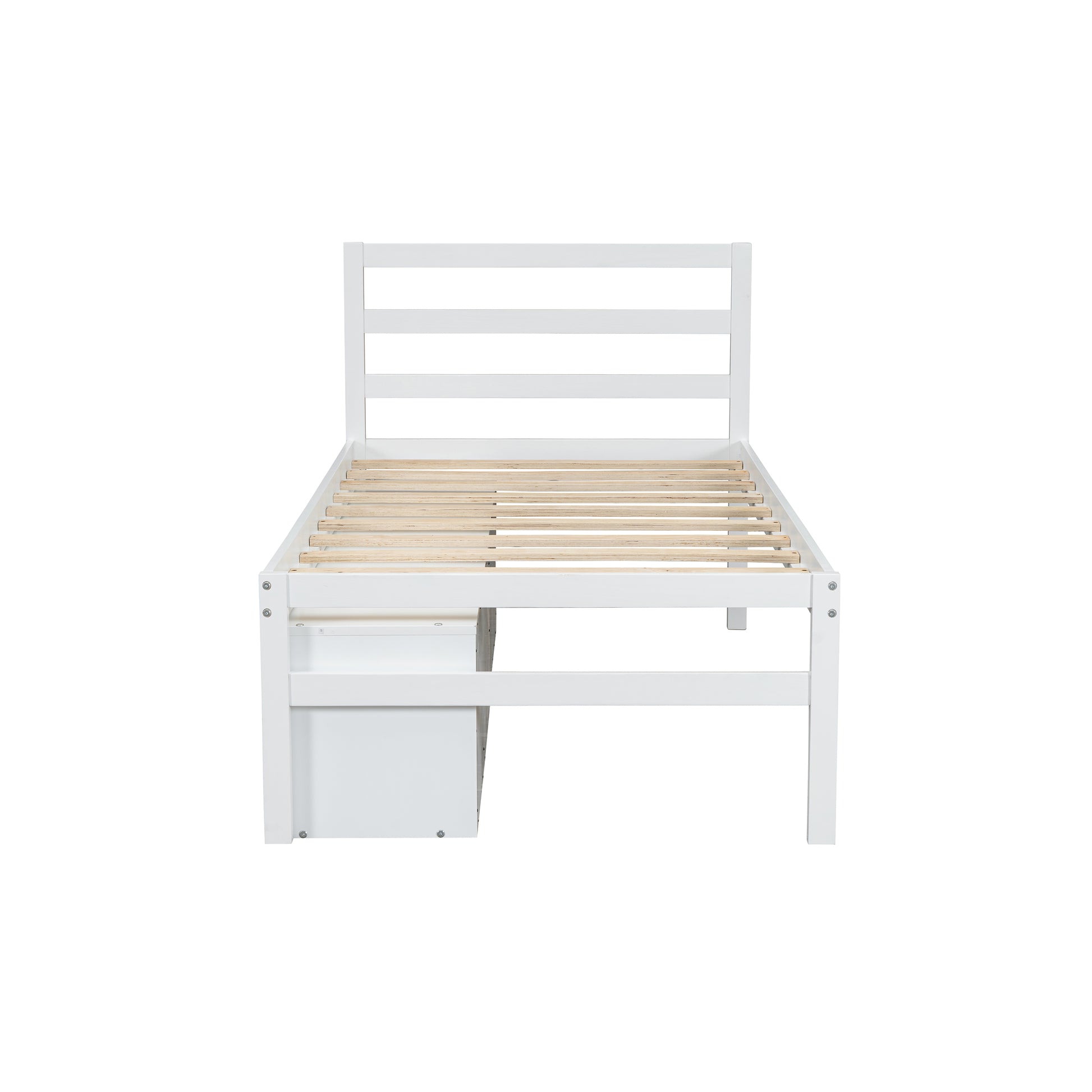 Twin Size Wood Platform Bed With Removable Storage Shelves, Built In Two Storage Drawers For Added Convenience, White Twin White Wood